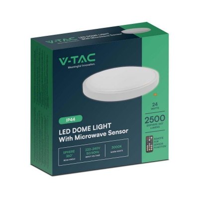 Plafon V-TAC 24W LED Okrągły 35cm Natynkowy Pilot Czujnik Ruchu IP44 Biały VT-8624S 6500K 2500lm