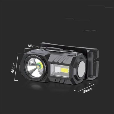 Latarka 3w1 Czołowa Rowerowa V-TAC 3W SMD Ładowanie USB-C IP43 VT-9902 190lm