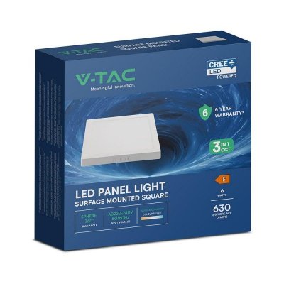 Panel natynkowy downlight V-TAC 6W LED CREE CHIP kwadrat 120x120mm VT-60006CCT 3000K-4000K-6500K 630lm 6 lat gwarancji