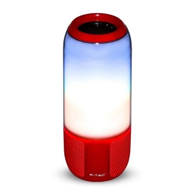 Bezprzewodowy inteligentny głośnik LED V-TAC z technologią Bluetooth 2x3W USB Micro SD Czerwony VT-7456