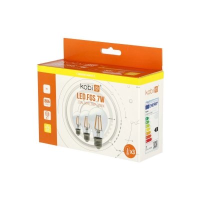 Żarówka filamentowa LED FGS 7W E27 3000K 3-pak Kobi 360 Line