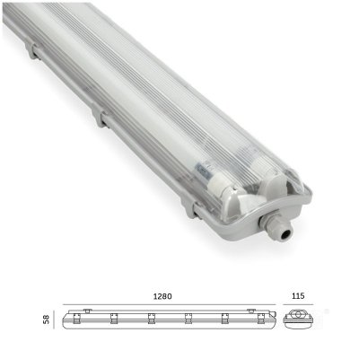 Zestaw HERMETIC 2x120 + LED T8 18W 4000K IP65 Kobi