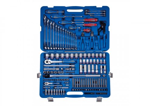 ZESTAW NARZĘDZI 153 cz., NASADKI 1/4&quot;+1/2&quot; 4 -32mm 6-kąt., WKRĘTAKI, SZCZYPCE, KLUCZE, BITY, WALIZKA King Tony