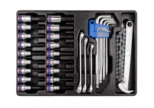 ZESTAW NASADKI Z BITAMI 1/2&quot; 20cz. IMBUSY DŁUGIE HEX Z KULKĄ 9cz. KLUCZ ŁAŃCUCHOWY DO FILTRA OLEJU 3204, WKŁAD DO WÓZKA Kin