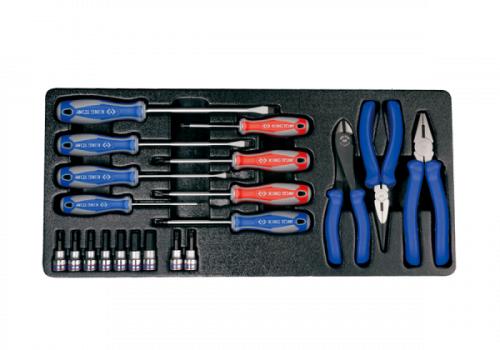 ZESTAW NARZĘDZI 20 cz. WKRĘTAKI + NASADKI 3/8&quot; HEX H3 - H12, TORX T30, T40 + SZCZYPCE, WKŁAD DO SKRZYNKI King Tony