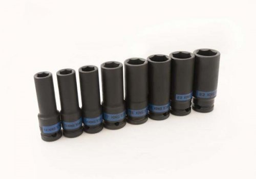 ZESTAW NASADEK UDAROWYCH 1/2&quot; 8cz. DŁUGIE 6-kąt. 12 - 23mm, KASETA King Tony