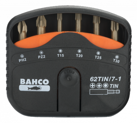 Zestaw 7 sztuk bitów azotek tytanu z uchwytem uniwersalnym 1/4” DIN 3126-C6.3, ISO 1173 BAHCO