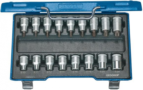 Zestaw nasadek wkrętakowych 1/2″ TORX T20 do T60, E10 do E24, 17-cz. GEDORE