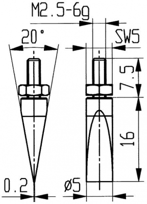Koncowka pomiarowa ze wstawk.z weglika spiek., typ 20/ 5,0mm KÄFER