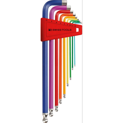 Zest.kluczy trzpien.kąt. w uchw.z tworz.sztuczn. 9-częśc.,1,5-10mm Rainbow końc.kulis.PB Swiss Tools