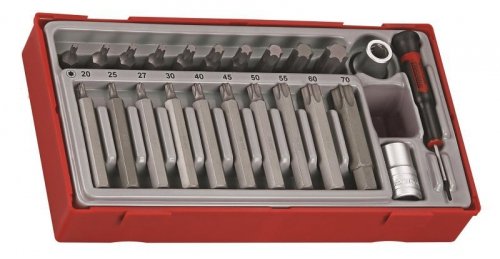 Nasadki trzpieniowe z grotami TX, w zestawie. Z chwytem □½&quot;. Teng Tools TTTX23