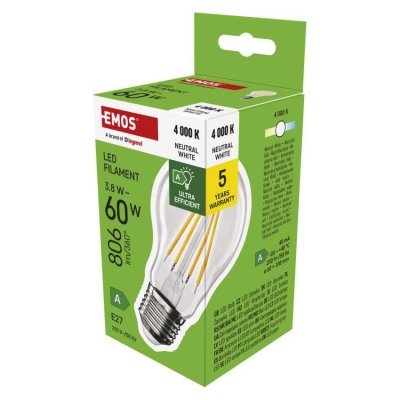 Żarówka LED Filament A60 A CLASS/ E27 / 3,8 W (60 W) / 806 lm / neutralna biel