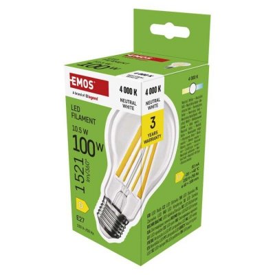 Żarówka LED Filament A60 / E27 / 10,5 W (100 W) / 1521 lm / 1521 lm / neutralna biel