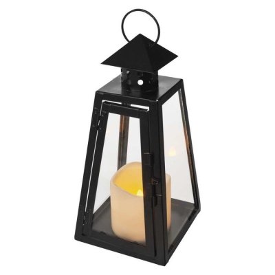 LED latarnia prostokątna, czarna, 26,5 cm, 3x AAA, vintage, IP20