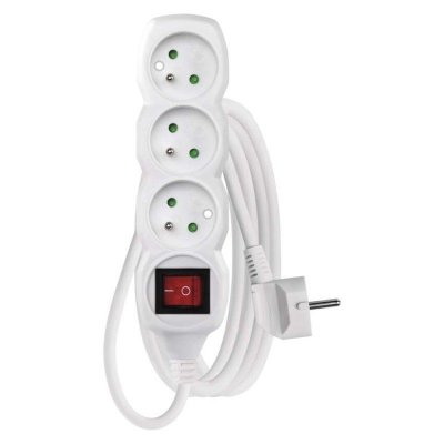 Przedłużacz 3 m / 3 gniazda / z wyłącznikiem / biały / PVC / 1 mm2