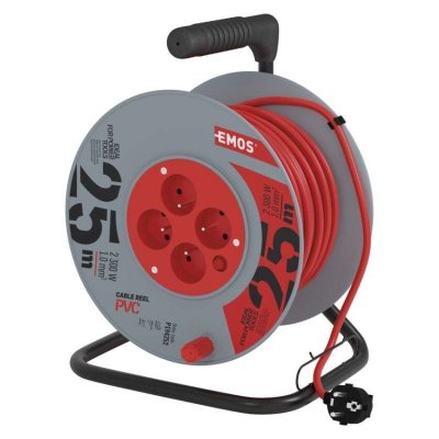 Przedłużacz bębnowy 25 m / 4 gniazda / czerwony / PVC / 230 V / 1 mm2
