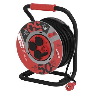 Przedłużacz bębnowy ogrodowy 50 m / 4 gniazda / czarny / guma / 230 V / 1,5 mm2