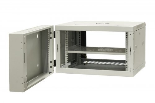 Szafa wisząca dzielona 19" 6U, drzwi blacha/szkło, 600×550×370mm szer./gł./wys. (w zestawie: półka stała oraz komplet śrub 