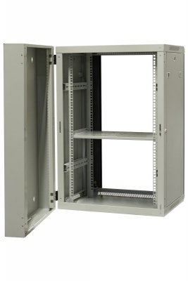 Szafa wisząca dzielona 19&quot; 18U, drzwi blacha/szkło, 600×550×910mm szer./gł./wys. (w zestawie: półka stała oraz komplet śrub