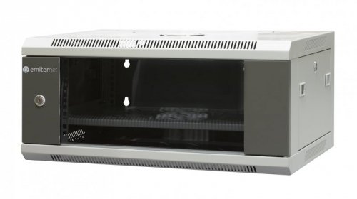 Szafa wisząca niedzielona 19&#039;&#039; 4U, drzwi blacha/szkło, 600×450×280mm szer./gł./wys. (w zestawie: półka stała oraz komp