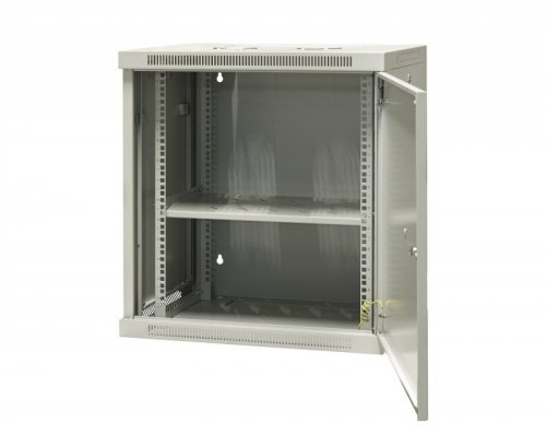 Szafa wisząca niedzielona 19&#039;&#039; 12U, drzwi całe z blachy, 600×450×635mm szer./gł./wys. (w zestawie: półka stała oraz ko