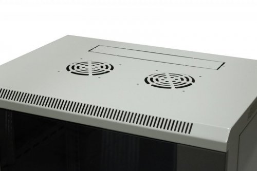 Szafa wiszaca niedzielona 19&quot; 12U, drzwi blacha/szkło, 600×450×635mm szer./gł./wys. (w zestawie: półka stała oraz komplet ś