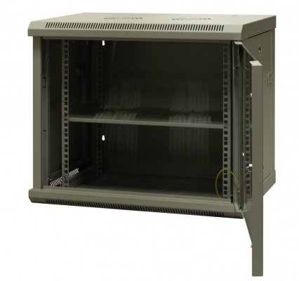 Szafa wisząca niedzielona 19'' 9U, niezmontowana, drzwi blacha/ szkło, 600x450x500mm szer./gł./wys. (w zestawie: półka