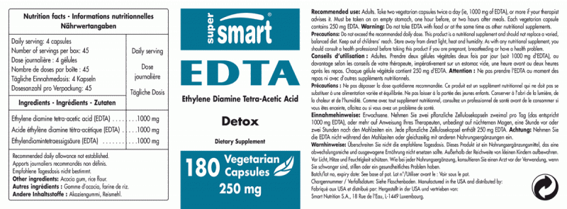 EDTA 250mg 1000mg- 180 kapsułek, Detox, Cardiovascular - Effective chelator