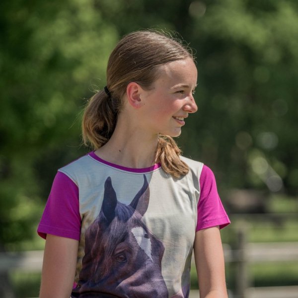 T-shirt jeździecki Horka Horsy fioletowy