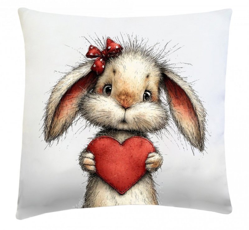Poduszka na Walentynki 40x40 wz. w58 Królik z sercem