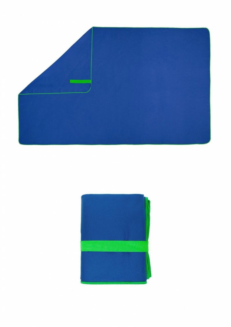 Ręcznik FITNESS mikrofibra 80x130 Niebieski / obszycie zielone