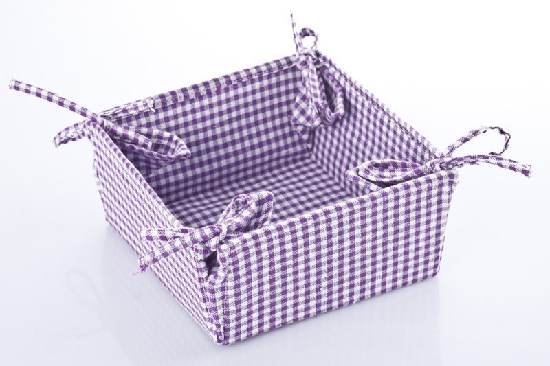 Koszyk wiązany na pieczywo KWADRAT - fioletowa kratka