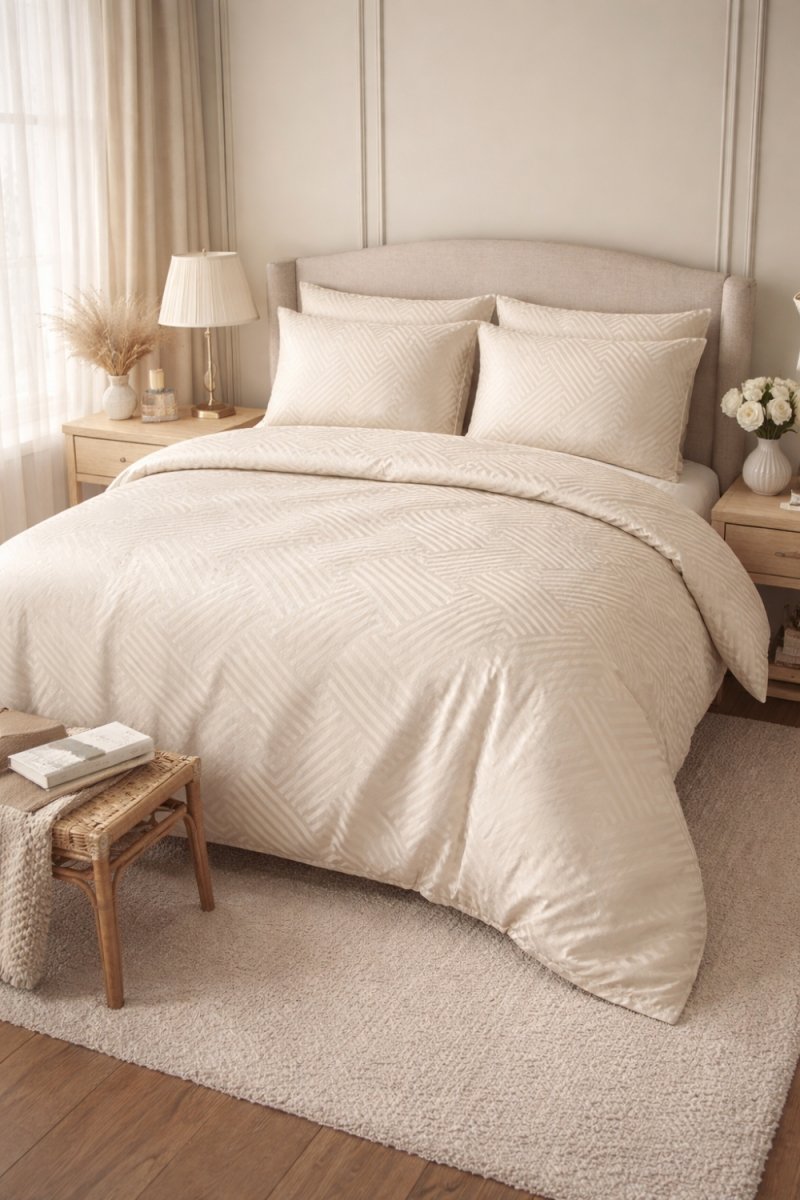 Pościel satyna ADAMASZEK geometryczny 160x200 wz. 15 jasny beż