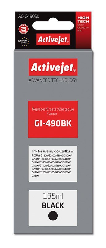 Tusz Activejet AC-G490Bk (zamiennik Canon GI-490BK; Supreme; 135 ml; 6000 stron, czarny)