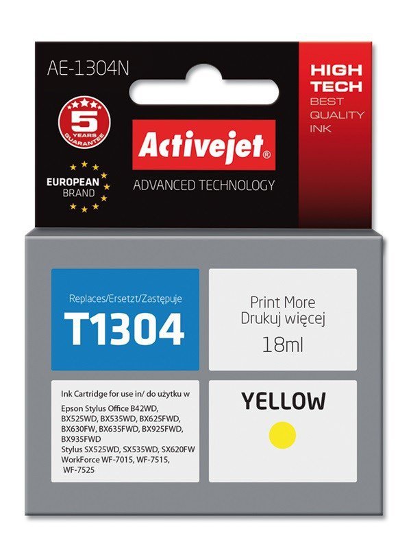 Tusz Activejet AE-1304N (zamiennik Epson T1304; Supreme; 18 ml; żółty)