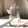 Szklanka wysoka ze słomką, MOTYLKI róż 500 ml, 1 szt- SZK163