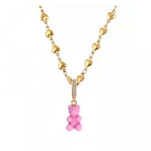 Naszyjnik stal chirurgiczna pozłacana 14k miś pink NST1592R
