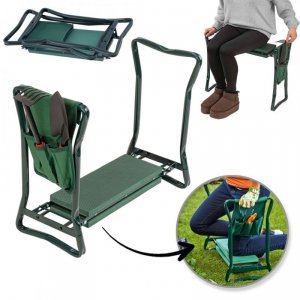 Składany taboret, krzesło, klęcznik ogrodowy 3w1 z kieszonkami 60 x 49 x 25 cm KRT04