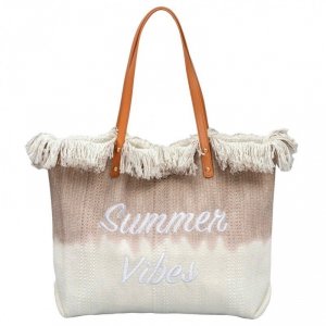 TORBA PLAŻOWA, wakacyjna BOHO Z frędzlami brązowa ombre, na zakupy TP14BR