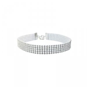 NASZYJNIK CHOKER KRYSZTAŁKI 1,6 CM SREBRNY