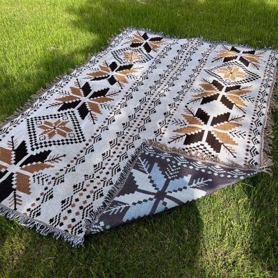 Koc BOHO pleciony, narzuta dwustronny frędzle 130x180cm KOC15WZ1