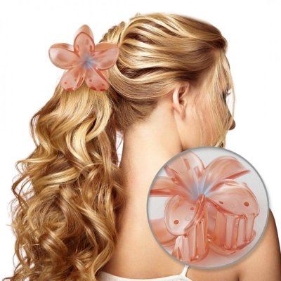 Spinka do włosów klamra XL kwiat OMBRE transparent pomarańcz 7,5 x 8cm SP397POM