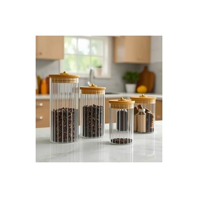 Cukiernica, pojemnik ryflowany z przykrywką bambusowa, rozm. S, 550 ml 1szt SZK167
