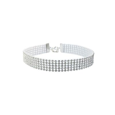 NASZYJNIK CHOKER KRYSZTAŁKI 1,6 CM SREBRNY
