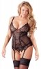 CZARNY GORSET PLUS OTWARTE STRINGI SEXY XXXL [3XL]