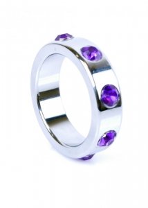 Pierścień-Metal Cock Ring with Purple Diamonds Large