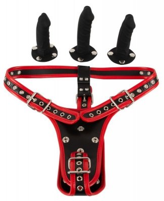 Uprząż Strap-On z 3 dildami XXL Bad Kitty