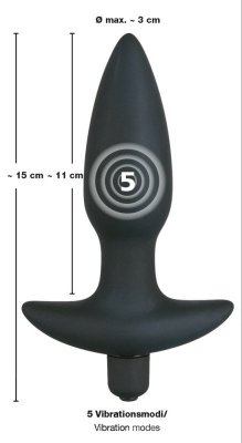 Korek analny silikonowy z 5 poziomami wibracji 15 cm Black Velvets