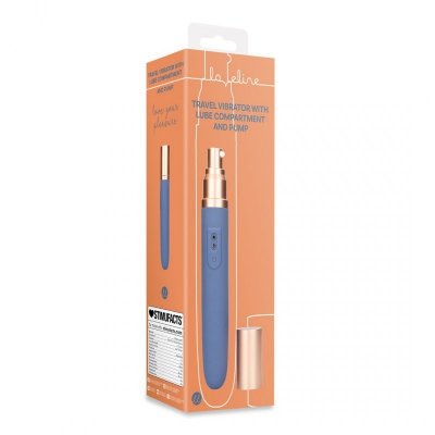 Travel Vibrator with Lube Compartment and Pump - Blue Horizon