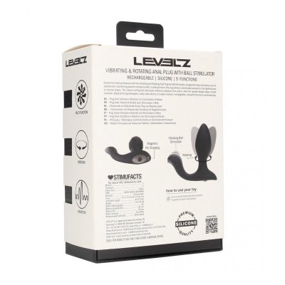 Vibrating and Rotating Silicone Anal Plug with Ball Stimulator - Black